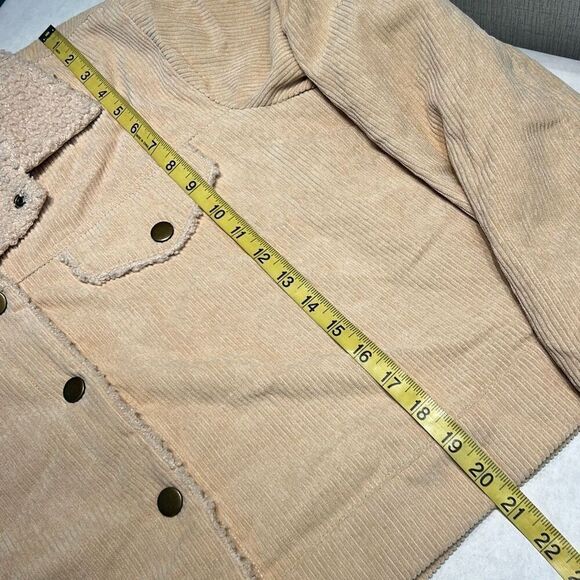 NEW Hem & Thread Corduroy Sherpa Trucker Jacket Sz Large Tan Beige Snap Button - Picture 6 of 7